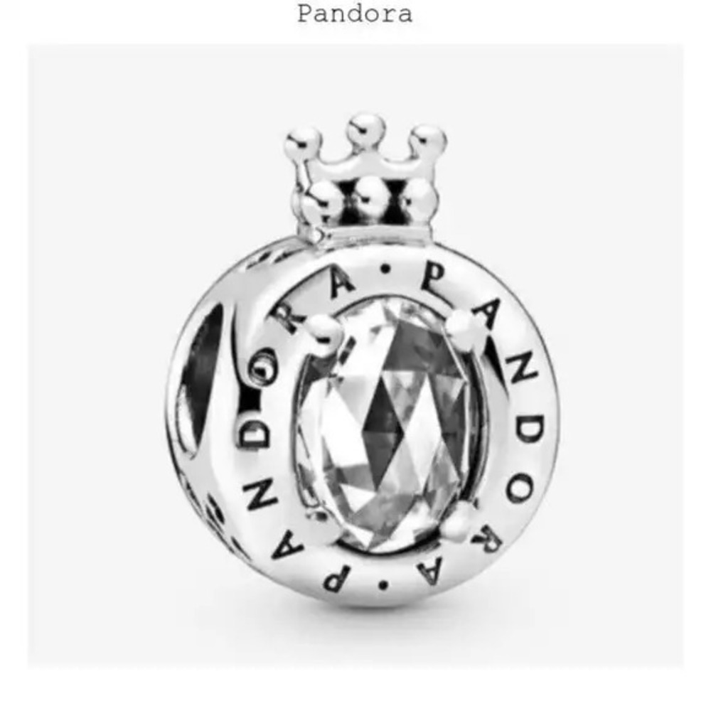 Pandora Sterling Silver Clear Sparkling Crown O Charm For Bracelet S925ALE Silve